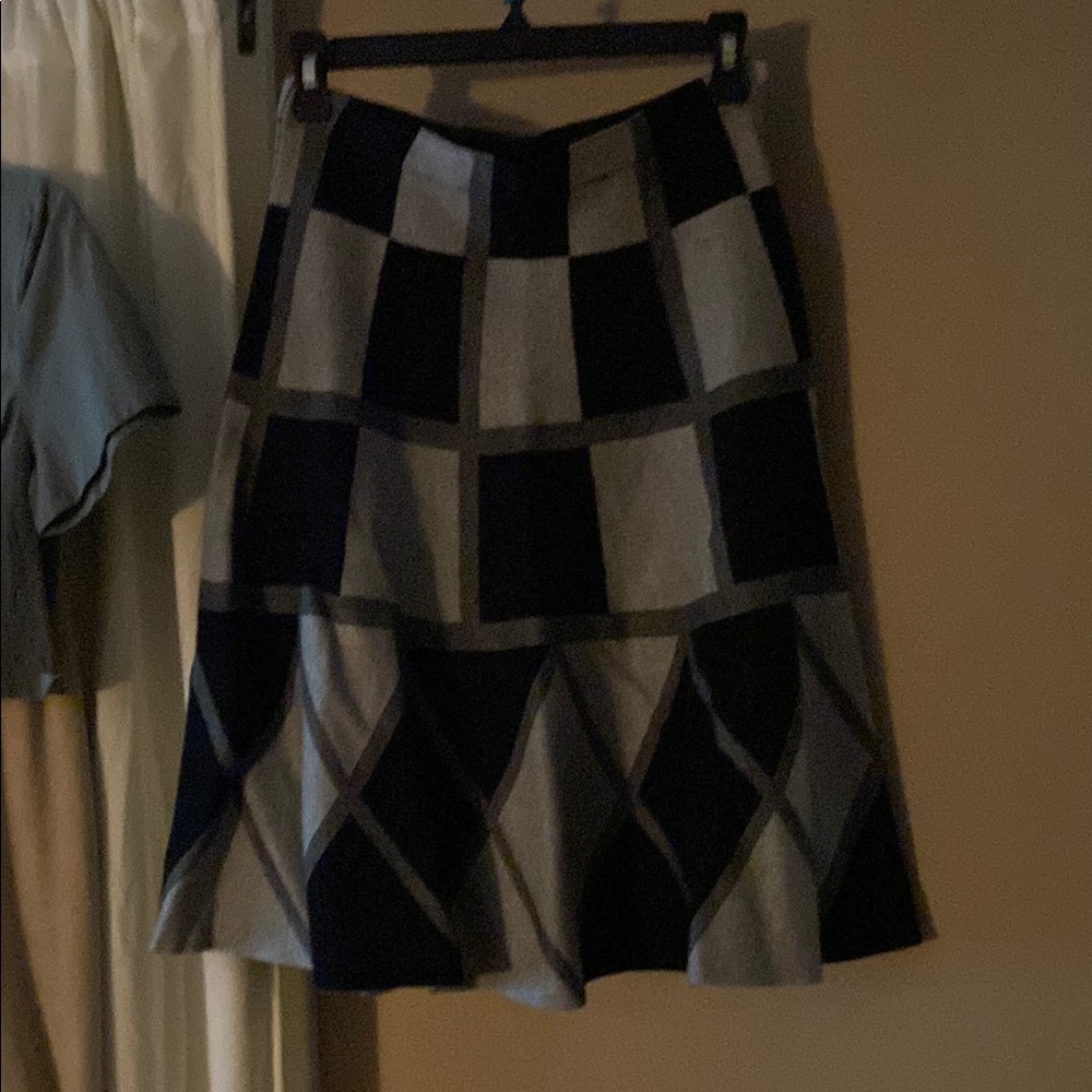 Sioni Black and Gray A-Line Pleated Knee-Length Skirt